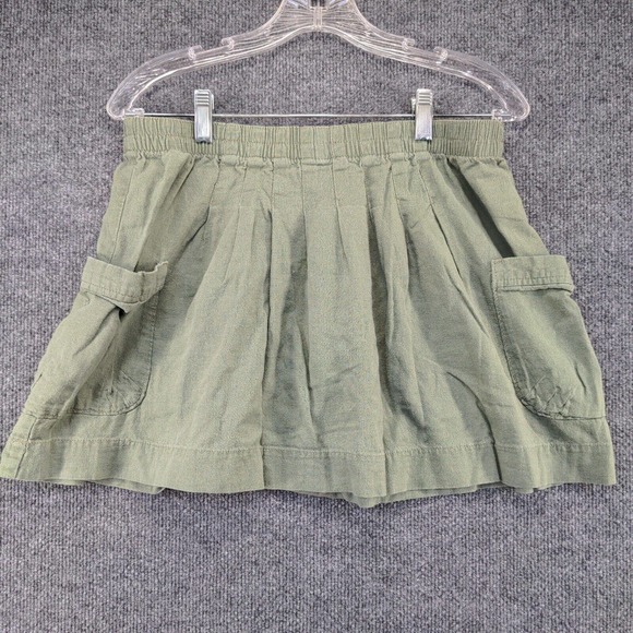 Old Navy Womens Pleated Skirt Green Size M Linen Blend Pockets - Picture 2 of 12